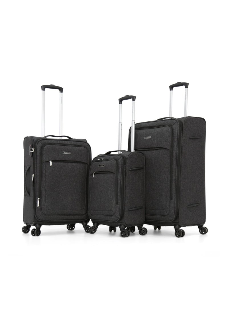 GIORDANO Softside Luggage Trolley Bag 3 Pieces Set,Black (S-20",M-24",L-28")  - Image 1