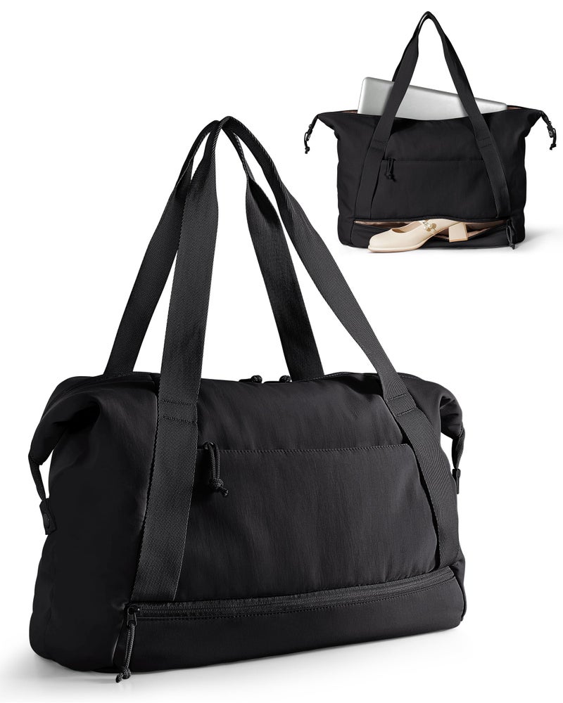 Smasrob Travel Duffle Bag with Shoe Compartment and Laptop Sleeve for Women, Lightweight Weekender Duffel Bag for Travel, Gym, Hospital Labor Delivery, Black - Image 1