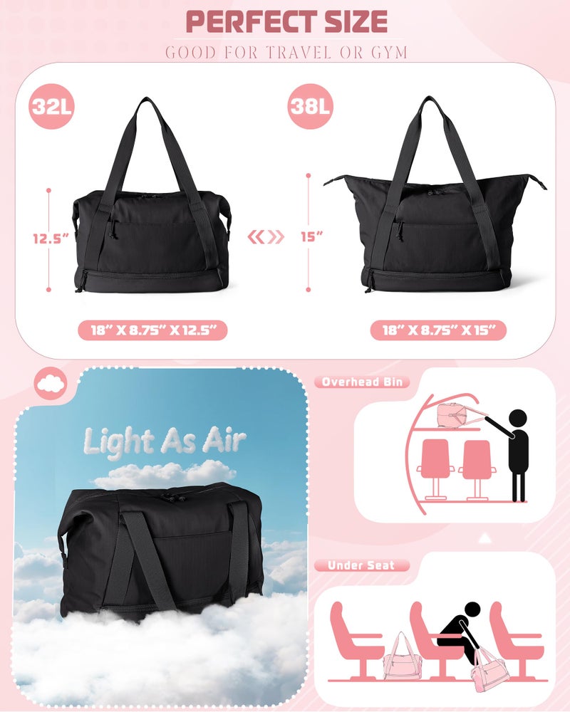 Smasrob Travel Duffle Bag with Shoe Compartment and Laptop Sleeve for Women, Lightweight Weekender Duffel Bag for Travel, Gym, Hospital Labor Delivery, Black - Image 4