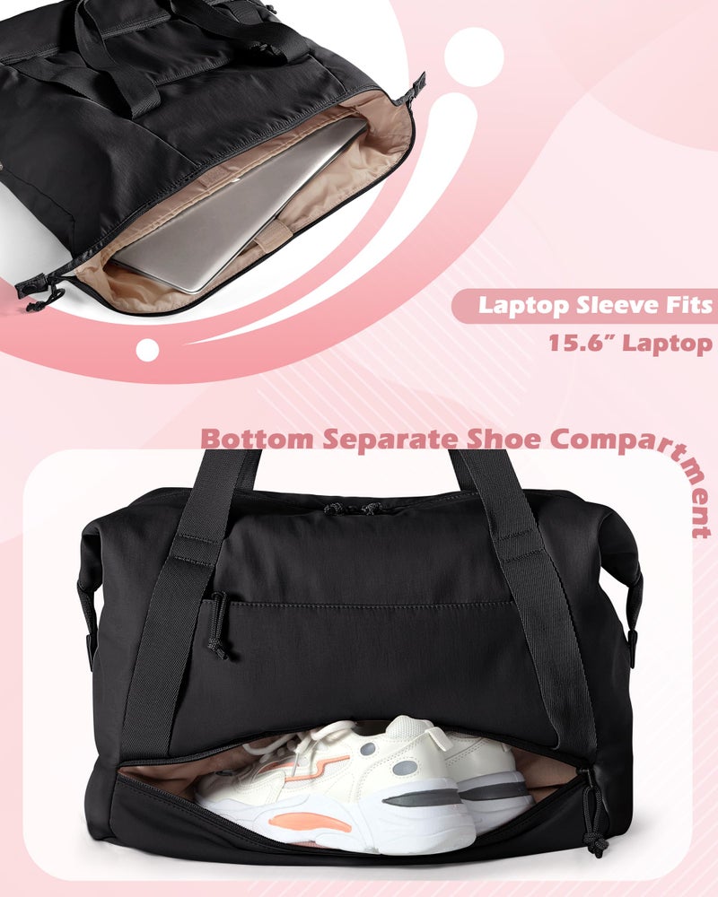 Smasrob Travel Duffle Bag with Shoe Compartment and Laptop Sleeve for Women, Lightweight Weekender Duffel Bag for Travel, Gym, Hospital Labor Delivery, Black - Image 3
