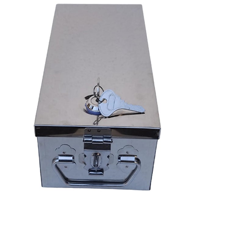 GinoSet ® Stainless Steel Safe bank Locker Boxes For Jewellery,Check book, Cash Box, Peti Size - 10 Inch (L-26.5cm, W-11cm, H-8.5cm)(With Pre fited Lock & 2 Key) (Medium Jewel 10) - Image 1