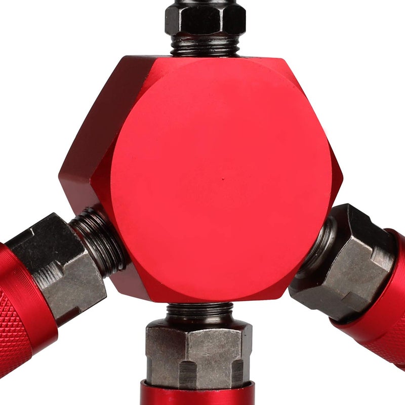 Hromee 3-Way Air Manifold 4 Ports Aluminum Industrial Flat Hex Quick Connect Air Hose Splitter with 3 Steel Couplers and 1/4" Male NPT Plug - Image 4