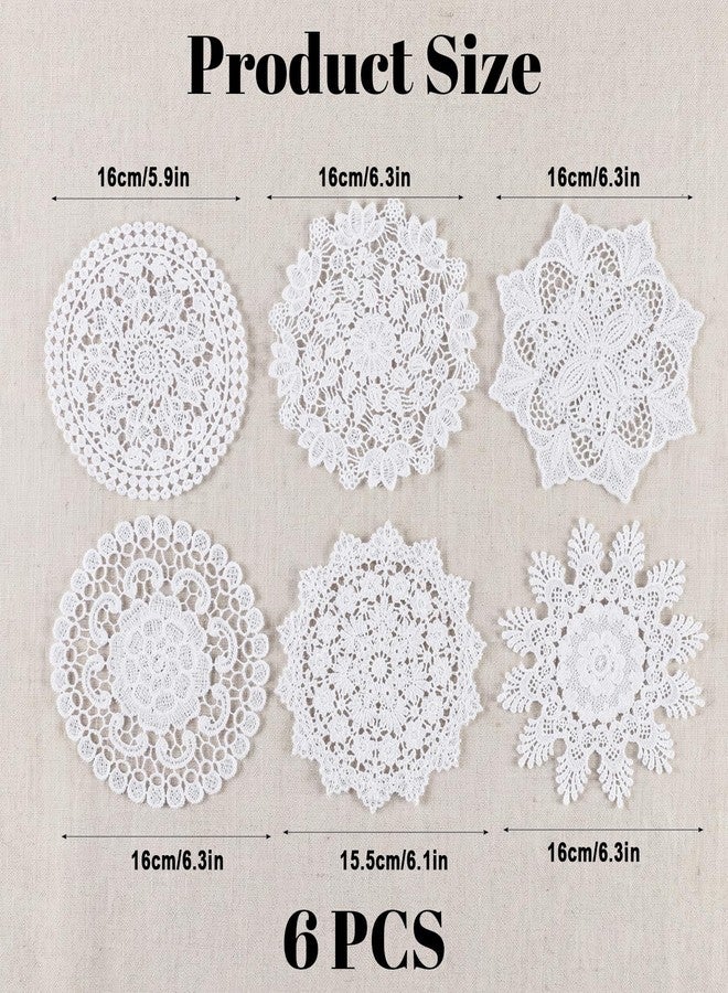 Zelphvt 6 Pack Crochet Doilies Vintage Lace Doilies 6 Inch Round Cloth Doily Crochet Placemats Handmade Coasters Rustic Lace Doily for Tables Dressers Vase Crafts Decoration, White - Image 2