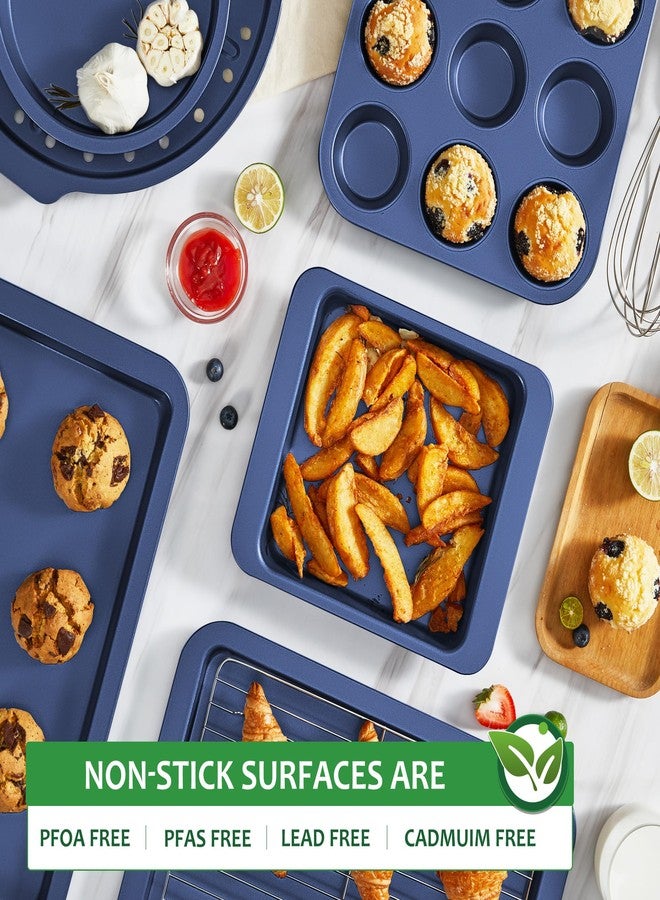 HONGBAKE Bakeware Sets, Baking Pans Set, Nonstick Oven Pan for Kitchen with Wider Grips, 10-Piece Including Rack, Cookie Sheet, Cake Pans, Loaf Pan, Muffin Pan, Pizza Pan - Blue - Image 5