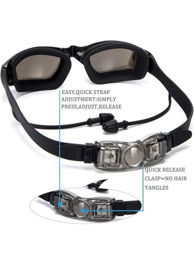 طلاء المهنية نظارات السباحة مقاومة للماء ، عرض واضح كريستال وحماية الأشعة فوق البنفسجية ، نظارات قصر النظر السيليكون من 600 درجة مع صندوق تخزين للرجال والنساء ، أسود - Image 4