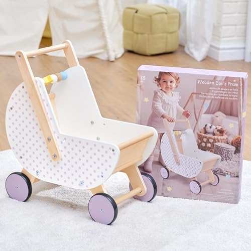 Pillowhale Wooden Baby Walker & Doll Stroller – Adjustable Handle Push Cart, Anti‑Tip, Quiet Wheels, Pretend Shopping Cart – Montessori Wooden Walker for Babies, Doll Stroller for Toddlers 12m+ - Image 5