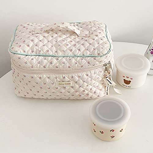 Cessfle Kawaii Cotton Makeup Bag Large Travel Cosmetic Bag Quilted Coquette Makeup Pouch Aesthetic Floral Toiletry Bag - Image 2