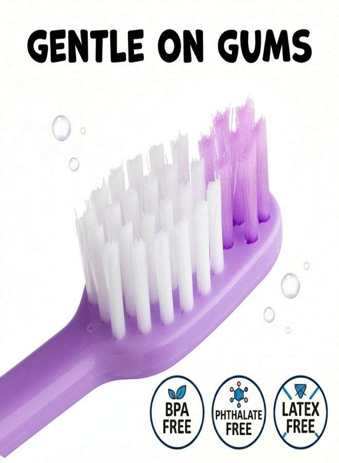 Trueocity Kids Toothbrush Set 4 Pack - Soft Bristles with Suction Cup and Cover - Kids Tooth Brush, Child Sized Head, Ages 3-10, Toddler Toothbrush, Girl and Boy (Pink, Purple, Blue - Image 4