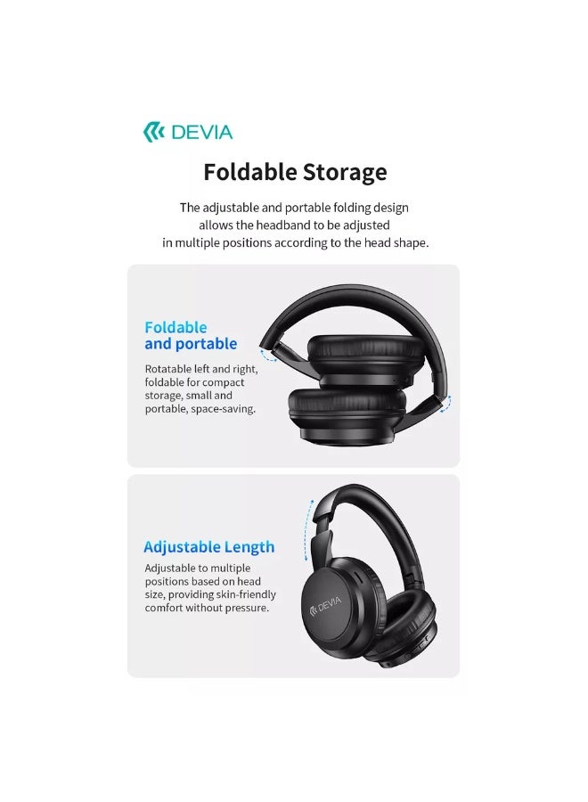 devia Wireless Bluetooth 5.4 Headphones with 40mm HD Stereo Sound – 10-Hour Battery Life, Dual Connection, 3 Sound Modes, Lightweight Foldable Design, 15-Meter Transmission Range, White - Image 4