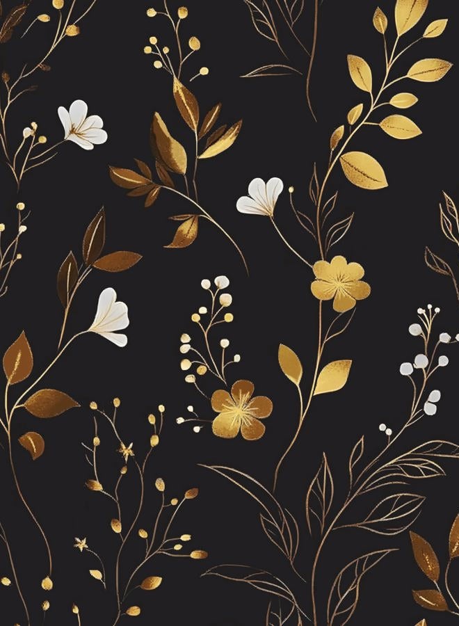 Laatse Black Floral Wallpaper Peel and Stick, Dark Gold Vintage Flower Contact Paper 17.5" x 393.7", Golden/White Botanical Wall Paper Self Adhesive Waterproof Removable for Room Cabinet Drawer Table Decor - Image 1