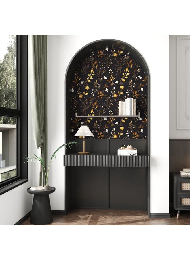 Laatse Black Floral Wallpaper Peel and Stick, Dark Gold Vintage Flower Contact Paper 17.5" x 393.7", Golden/White Botanical Wall Paper Self Adhesive Waterproof Removable for Room Cabinet Drawer Table Decor - Image 5
