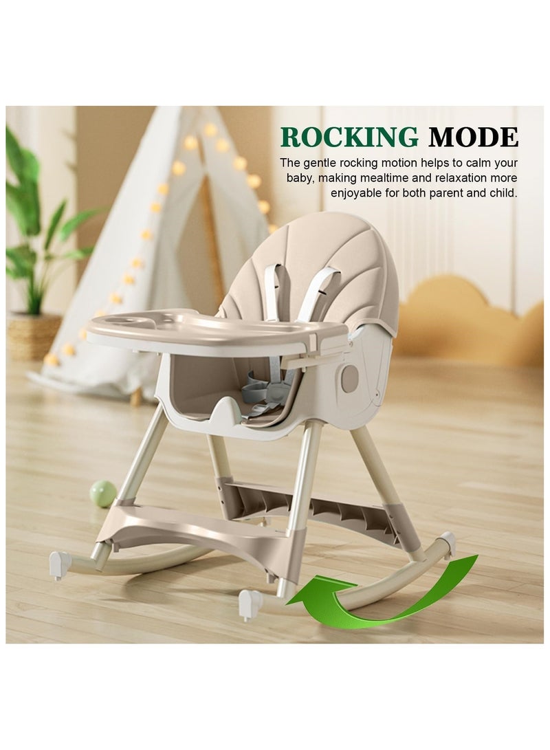 NANAO 4-1 Convertible Baby High Chair,Foldable Kids Feeding Chair | Infant Dining Chair,Toddlers Rocking Chair with Adjustable Height,Recliner Chair & 3 Gears Food Tray for Babies (Beige) - Image 2