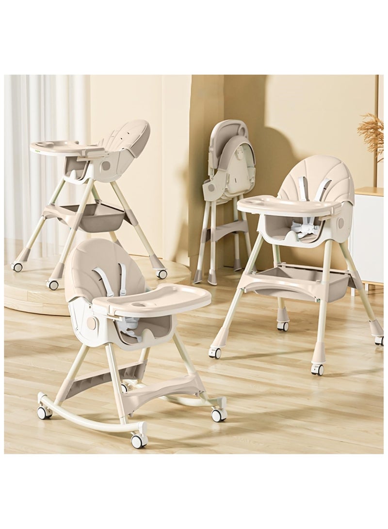 NANAO 4-1 Convertible Baby High Chair,Foldable Kids Feeding Chair | Infant Dining Chair,Toddlers Rocking Chair with Adjustable Height,Recliner Chair & 3 Gears Food Tray for Babies (Beige) - Image 1