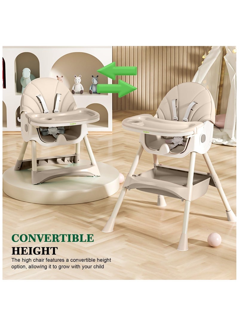 NANAO 4-1 Convertible Baby High Chair,Foldable Kids Feeding Chair | Infant Dining Chair,Toddlers Rocking Chair with Adjustable Height,Recliner Chair & 3 Gears Food Tray for Babies (Beige) - Image 3