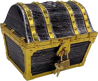 Flyekist Flyekist Kids Pirate Treasure Chest Storage Box,Golden Border Decorative Pirate Chest with Lock and Key for Kids  - Image 1
