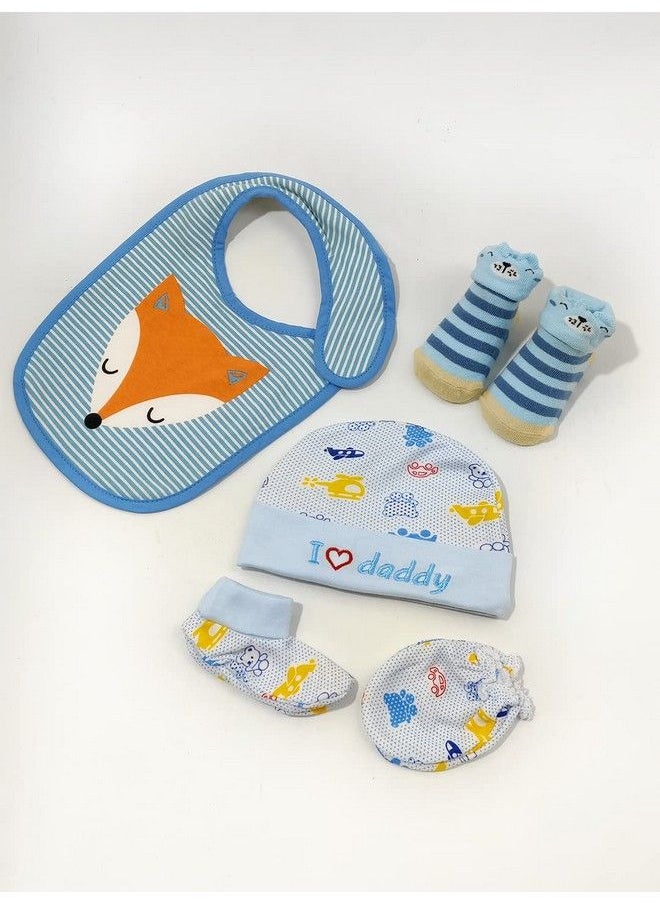 MOM'S HOME - Moms Home Newborn Baby Cmb Bib And Antiskid Socks Set Combo Gift Set ; 0 6 Months ; Blue - Image 1