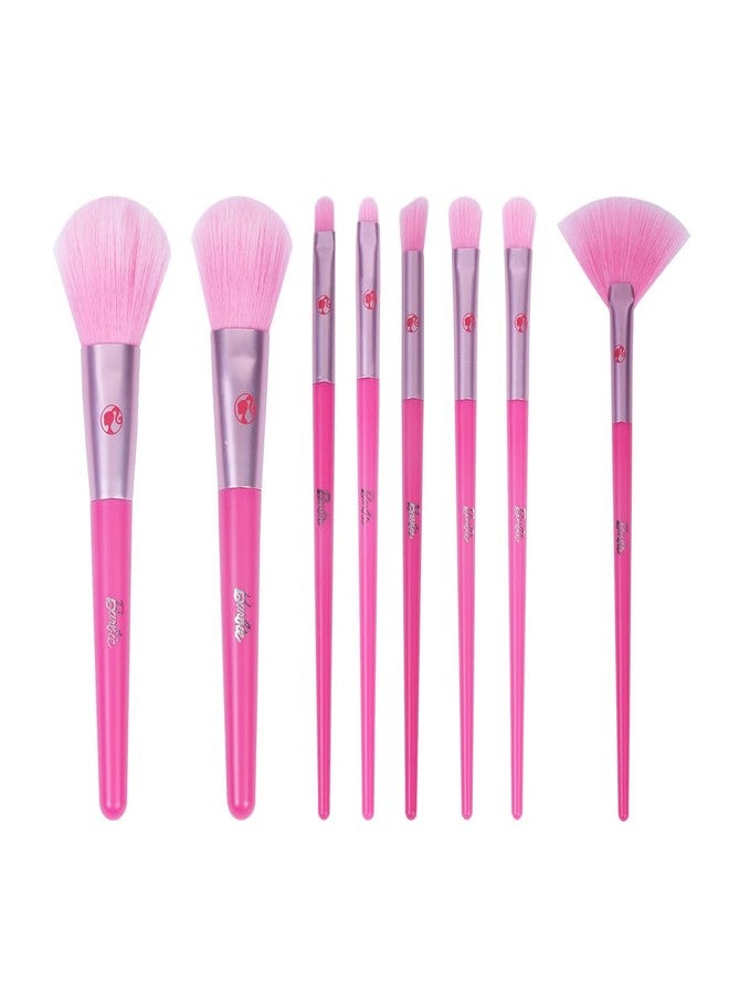 MINISO Barbie Makeup Brush Set 8 pcs Premium Synthetic Fiber Cosmetic Brushes for Foundation Blush Eyeshadow, Gift for Women Girls, Pink - Image 1