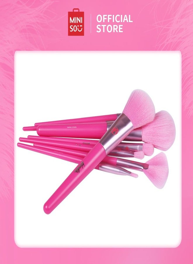 MINISO Barbie Makeup Brush Set 8 pcs Premium Synthetic Fiber Cosmetic Brushes for Foundation Blush Eyeshadow, Gift for Women Girls, Pink - Image 5
