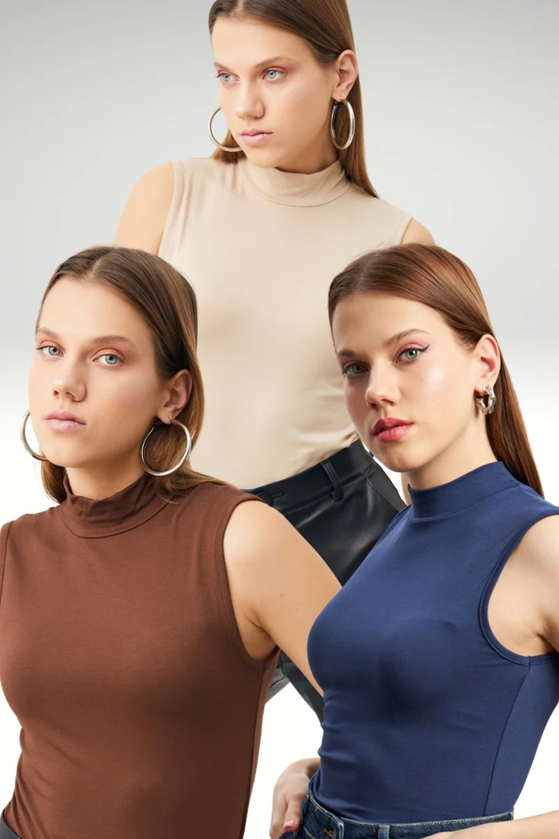 Bipantolon BIPANTOLON Women's 3-Pack Ribbed Half Turtleneck Bodysuits