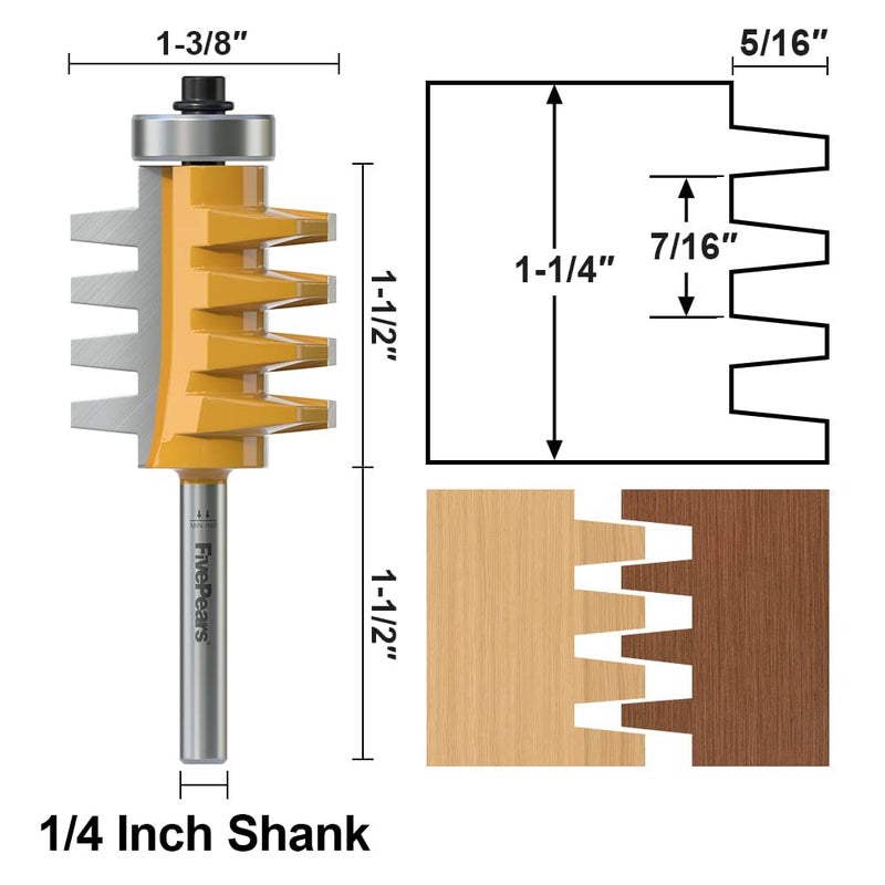 FivePears Finger Joint Router Bit with 1/4" Shank,Reversible Finger Joint Glue Joint Router Bit for Woodworking - Image 2