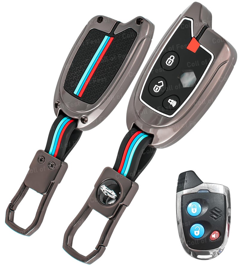 Coll of Fest Metal Silicon Key Cover Compatible for Maruti Suzuki Nippon 3 Button Smart Key Cover Metal & Silicone Protection Special Feature Visible in Low-Light Conditions - Image 1