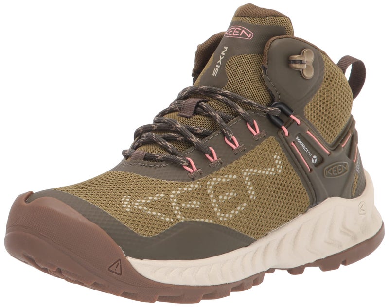 KEEN Womens NXIS Evo Mid Height Waterproof Fast Packing Hiking Boots Olive DrabSilver Birch 8