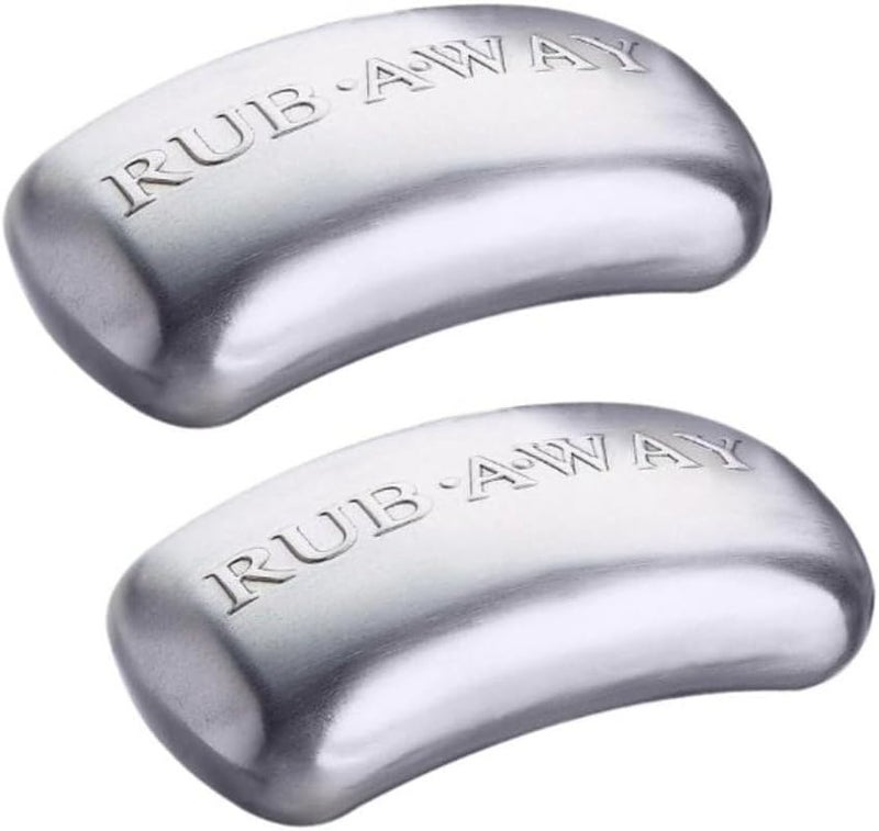 Amco Rub Away Bar, Stainless Steel Odor Absorber (4" x 2.25") - Dishwasher Safe Kitchen & Outdoor Essential for Garlic, Onion, Fishing, Hiking Odors - Natural Odor Remover (Pack of 2)