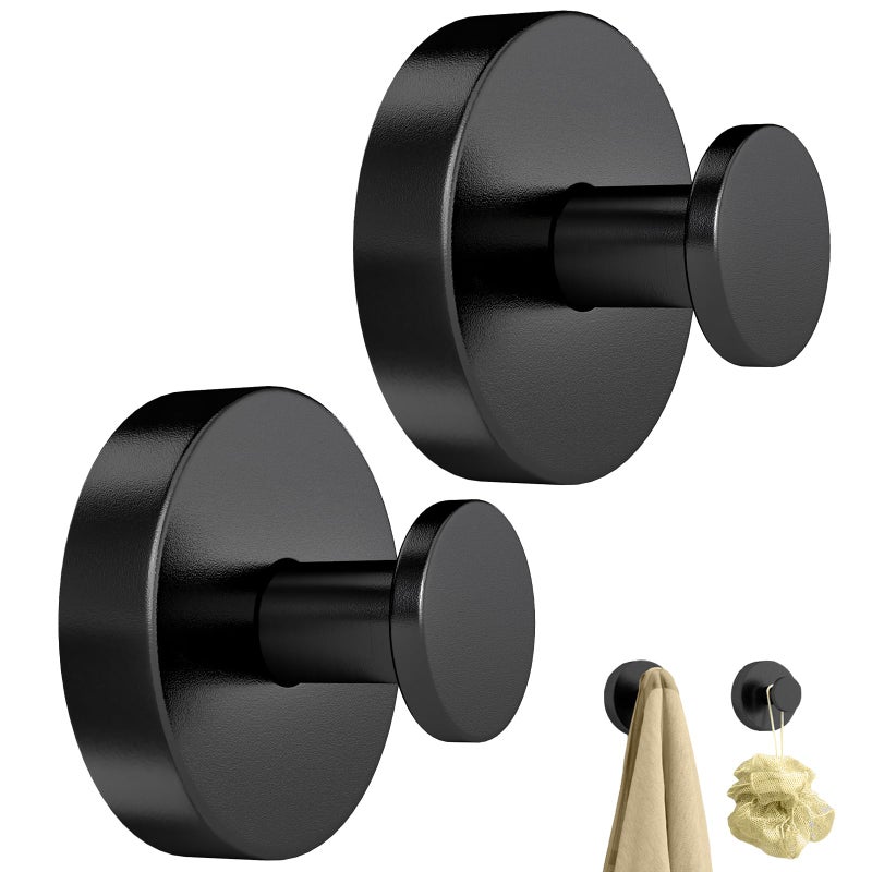 STWWO Suction Cup Hooks for Shower Heavy Duty Towel Hooks for Bathroom Walls No Damage Modern Shower Suction Hooks for Kitchen Wall Glass Mirror Tile Hanging Towels Robes Black 2 Pack - Image 2