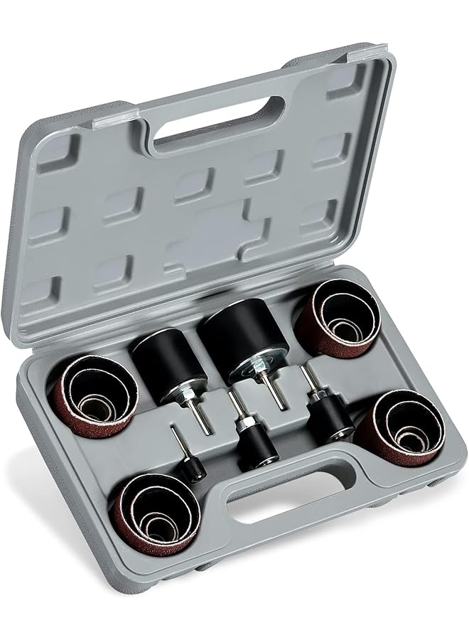 erorex 10342 Drum Sander Kit 26 Pc Set 1 8 And 1 4 Inch Drive Spindle Sander For Woodworking Spindle Sander Sleeves And 5 Rubber Sanding Drum For Drill Sanding Arbor 1 Inch Drum Sander Paper 80 And 120 Grit - Image 1