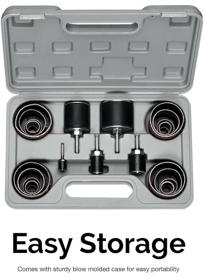 erorex 10342 Drum Sander Kit 26 Pc Set 1 8 And 1 4 Inch Drive Spindle Sander For Woodworking Spindle Sander Sleeves And 5 Rubber Sanding Drum For Drill Sanding Arbor 1 Inch Drum Sander Paper 80 And 120 Grit - Image 4