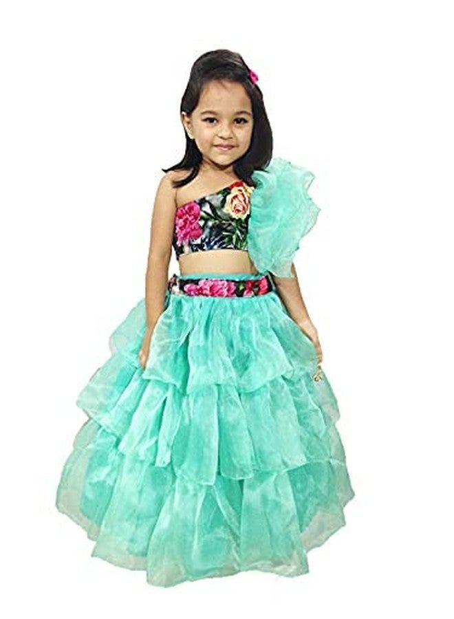 Aglare designer Lehenga choli for kids,small girl,girls,organza SeagreenPpink.5-6 Years - Image 2