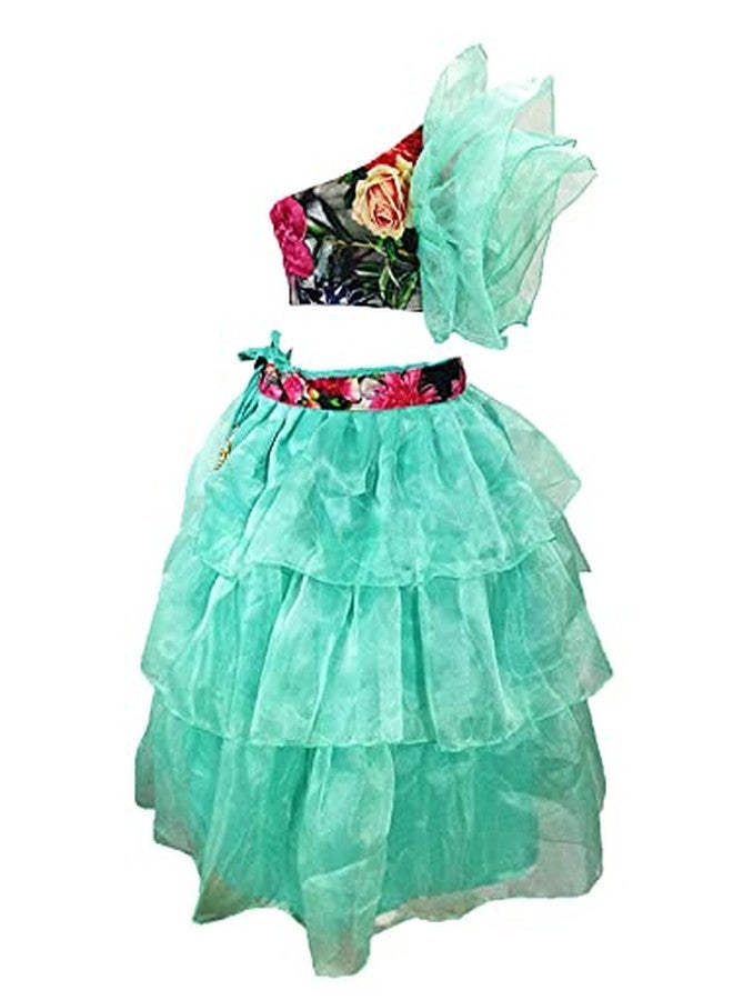 Aglare designer Lehenga choli for kids,small girl,girls,organza SeagreenPpink.5-6 Years - Image 1