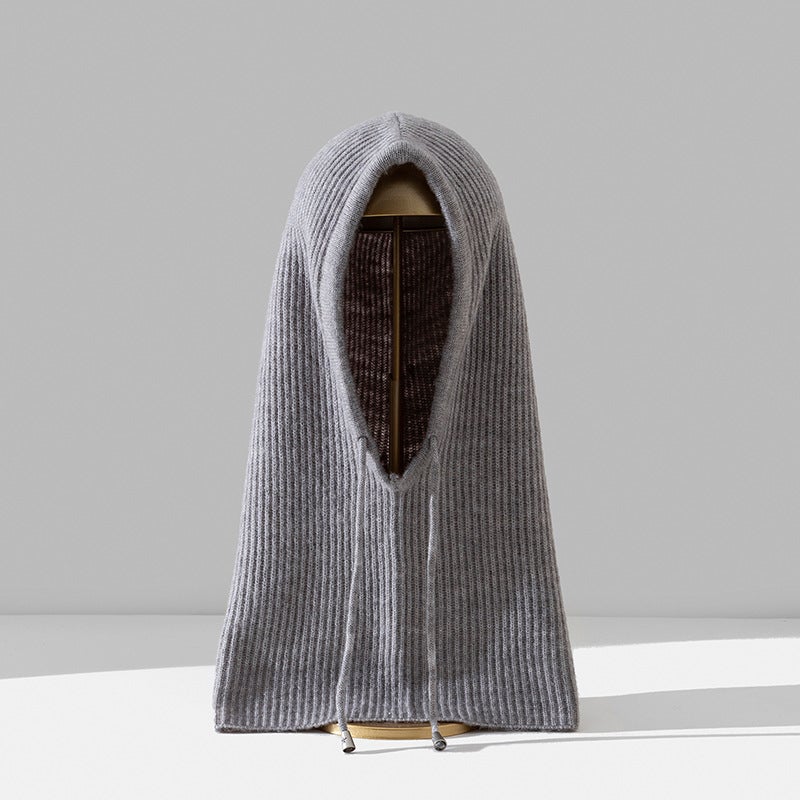 2024 autumn and winter new balaclava cap scarf hooded one mens and womens cap warm Korean pullover knitted hat Wine red - Image 4