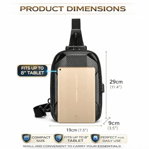 JVCV® Waterproof Slim Crossbody Sling Bag with Carbon Fiber Texture – Unisex Chest Backpack & Shoulder Bag for Men & Women | Anti-Theft Hard Shell Travel Handbag (Carbon Black) - Image 2