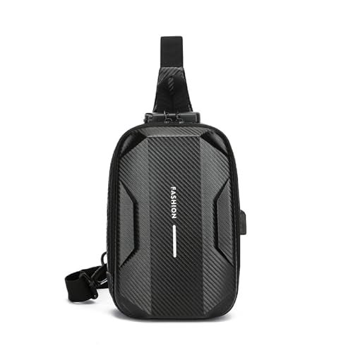JVCV® Waterproof Slim Crossbody Sling Bag with Carbon Fiber Texture – Unisex Chest Backpack & Shoulder Bag for Men & Women | Anti-Theft Hard Shell Travel Handbag (Carbon Black) - Image 1
