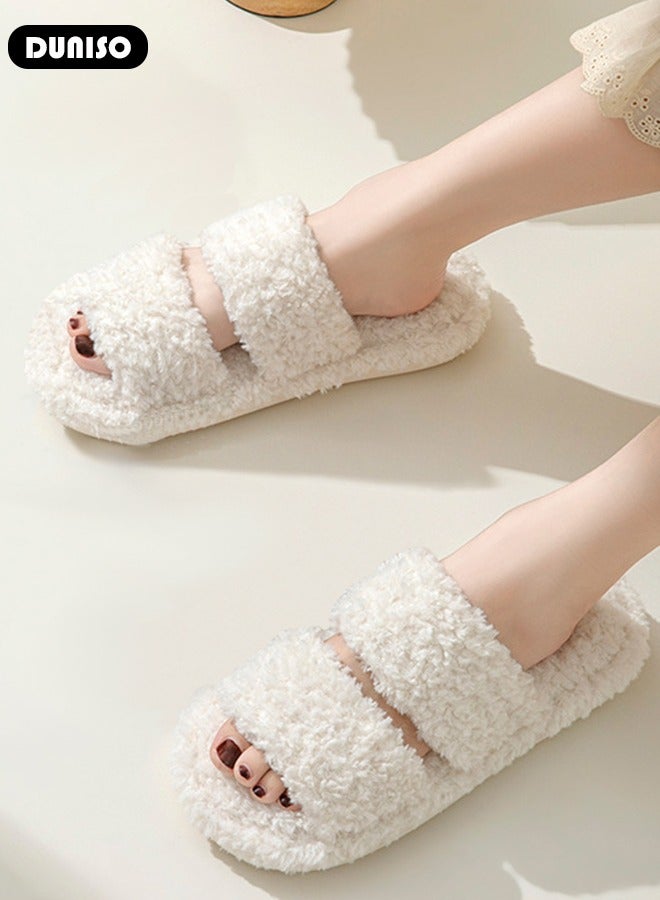 Women's Slippers, Comfort Warm Plush Slippers, Open Toe Home Slippers, Soft Lightweight Slippers, Washable Flat Slippers, Household Slippers for Indoor u0026 Outdoor - Image 5