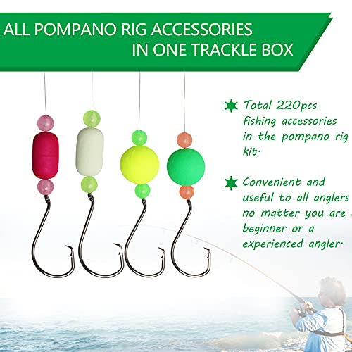 Dovesun 220Pcs Pompano Rig Floats Kit for Surf Fishing Pompano Rig Floats with Bobbers, Beads, Hooks, Other Accessories - Image 3