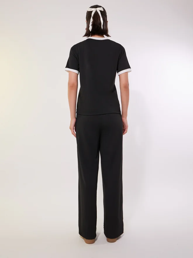 Take Two Take Two Contrast Trim Short Sleeve T-Shirt and Pants Co-Ords