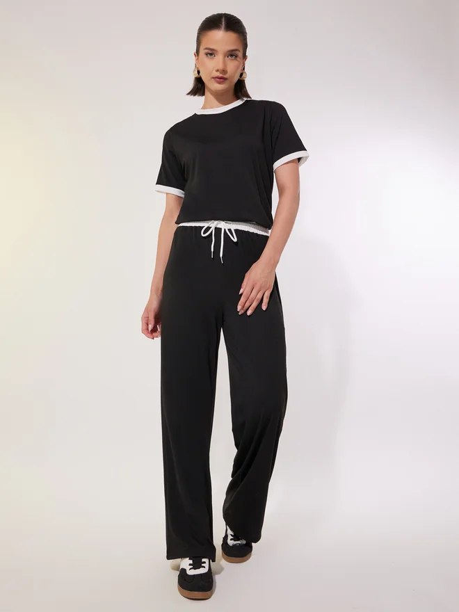 Take Two Take Two Contrast Trim Short Sleeve T-Shirt and Pants Co-Ords