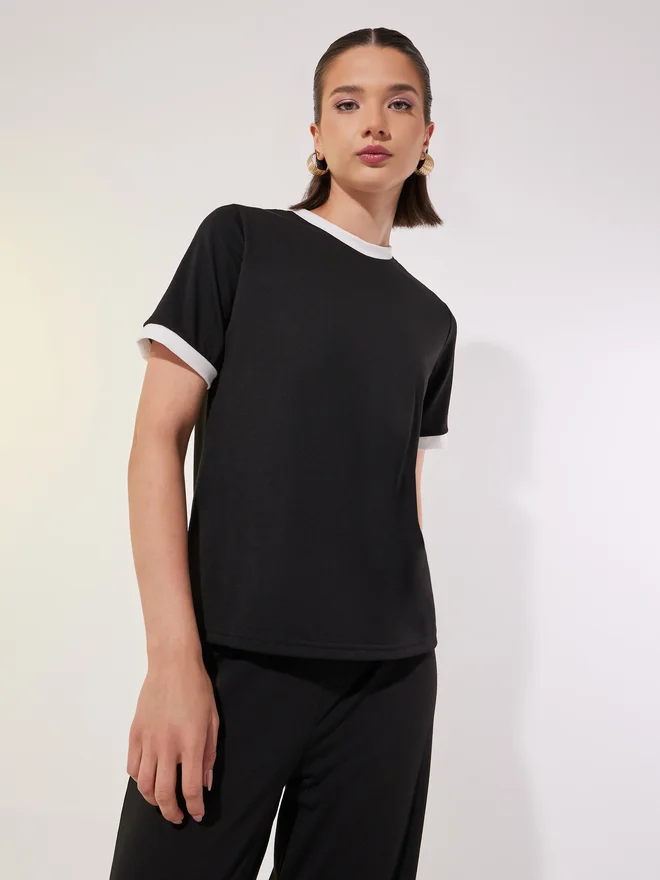 Take Two Take Two Contrast Trim Short Sleeve T-Shirt and Pants Co-Ords