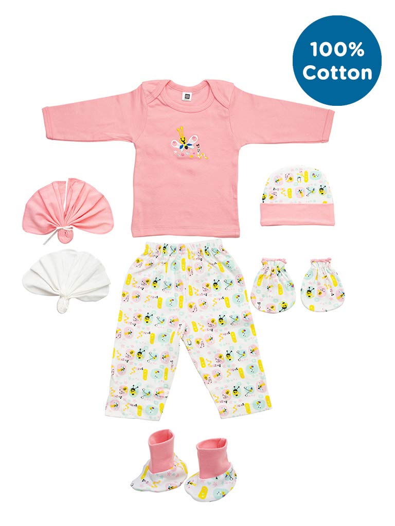 Mee Mee New Born Baby Gift Set | Soft Cotton Clothing Essentials for Infants/Baby Girls, Boys | Baby Shower Clothing Hamper (7 Pieces, Pink)| Ideal Gift for New Born Baby - Image 2