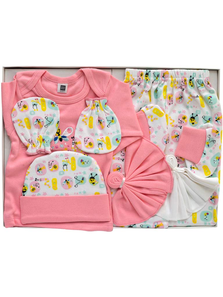 Mee Mee New Born Baby Gift Set | Soft Cotton Clothing Essentials for Infants/Baby Girls, Boys | Baby Shower Clothing Hamper (7 Pieces, Pink)| Ideal Gift for New Born Baby - Image 3