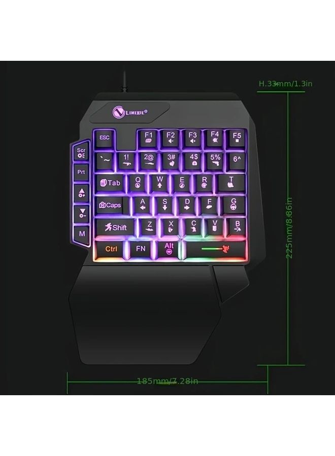 Compact One Handed Gaming Keyboard Mouse Set With RGB Backlight 35 Keys USB Wrist Rest - Image 4