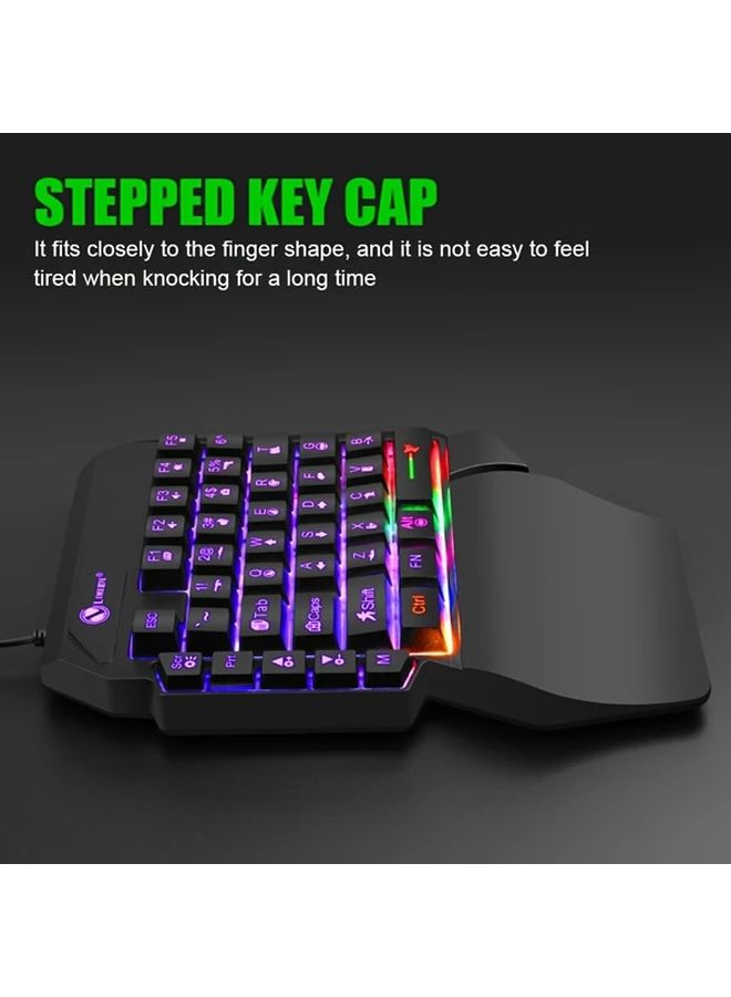 Compact One Handed Gaming Keyboard Mouse Set With RGB Backlight 35 Keys USB Wrist Rest - Image 2