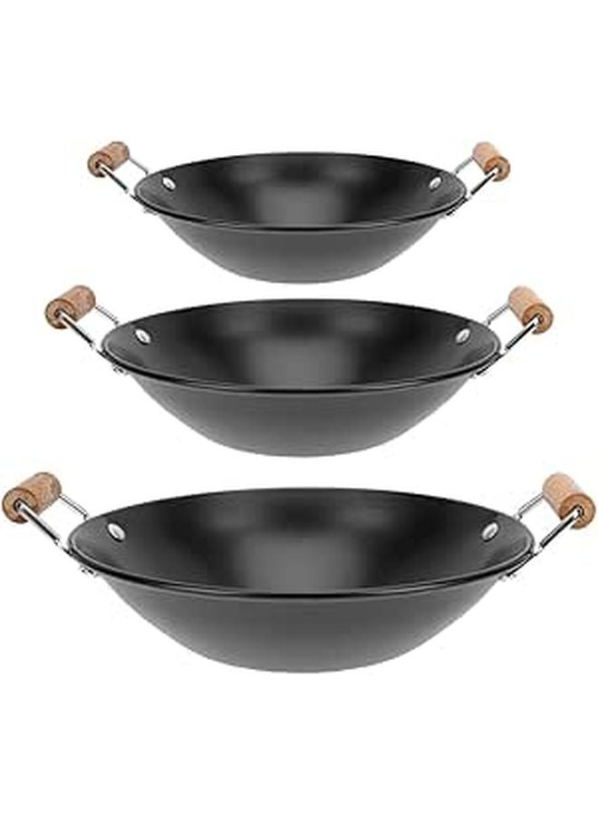 3pcs Wooden Handle Cooking Pots Set for Noodle Seafood Hot Pot Easy Clean Home Takeout Meals - Image 1