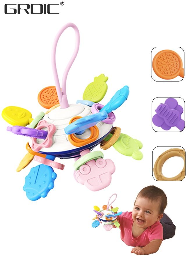 GROIC Montessori Toys, Baby Sensory Toys 6-12-18 Months, Flying Saucer Silicone Pull String Learning Toys, Bath Travel Teething Activity Toys for Toddlers, Fine Motor Skills Travel Toys Educational Toy - Image 1