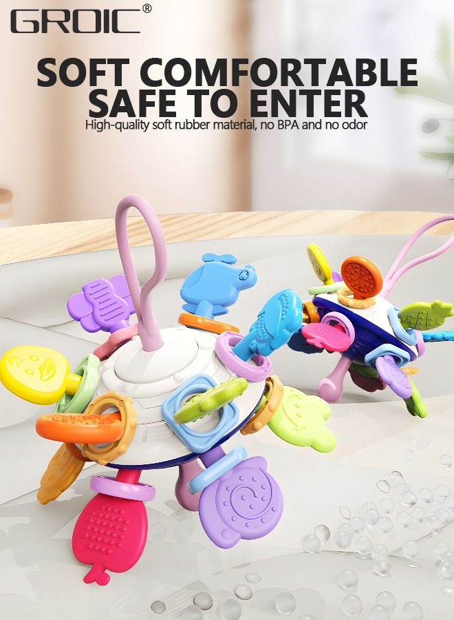 GROIC Montessori Toys, Baby Sensory Toys 6-12-18 Months, Flying Saucer Silicone Pull String Learning Toys, Bath Travel Teething Activity Toys for Toddlers, Fine Motor Skills Travel Toys Educational Toy - Image 3