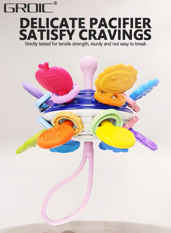 GROIC Montessori Toys, Baby Sensory Toys 6-12-18 Months, Flying Saucer Silicone Pull String Learning Toys, Bath Travel Teething Activity Toys for Toddlers, Fine Motor Skills Travel Toys Educational Toy - Image 5