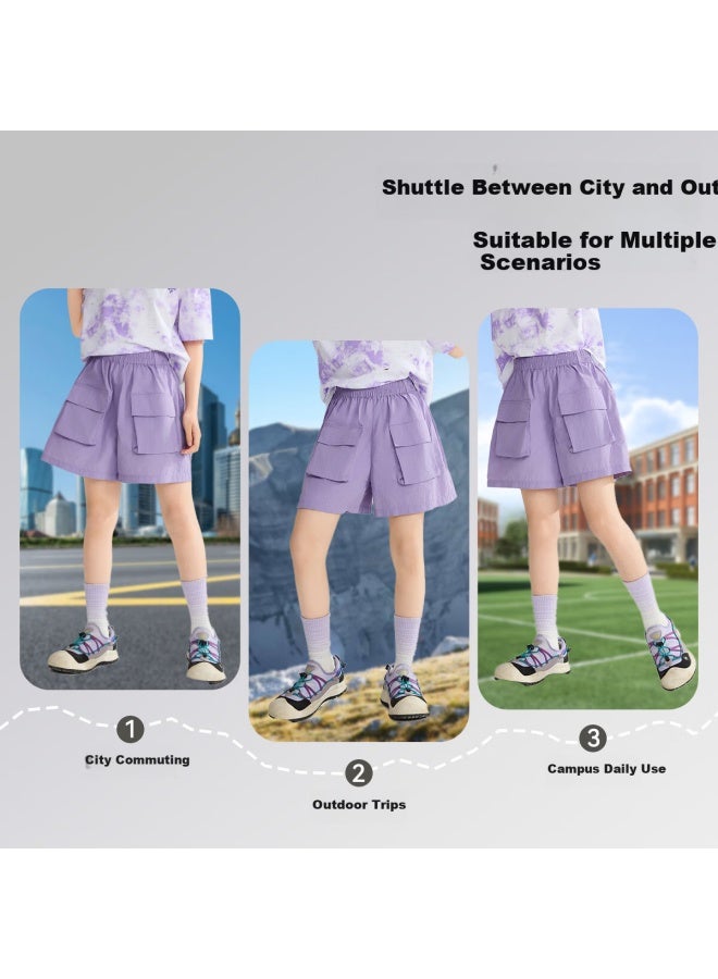 Ask Junior Kids Summer Wide-leg Shorts Sports Five-point Pants Girls Youth Mid-length Shorts Purple - Image 2