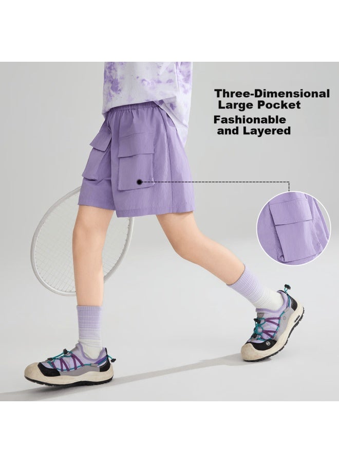 Ask Junior Kids Summer Wide-leg Shorts Sports Five-point Pants Girls Youth Mid-length Shorts Purple - Image 1